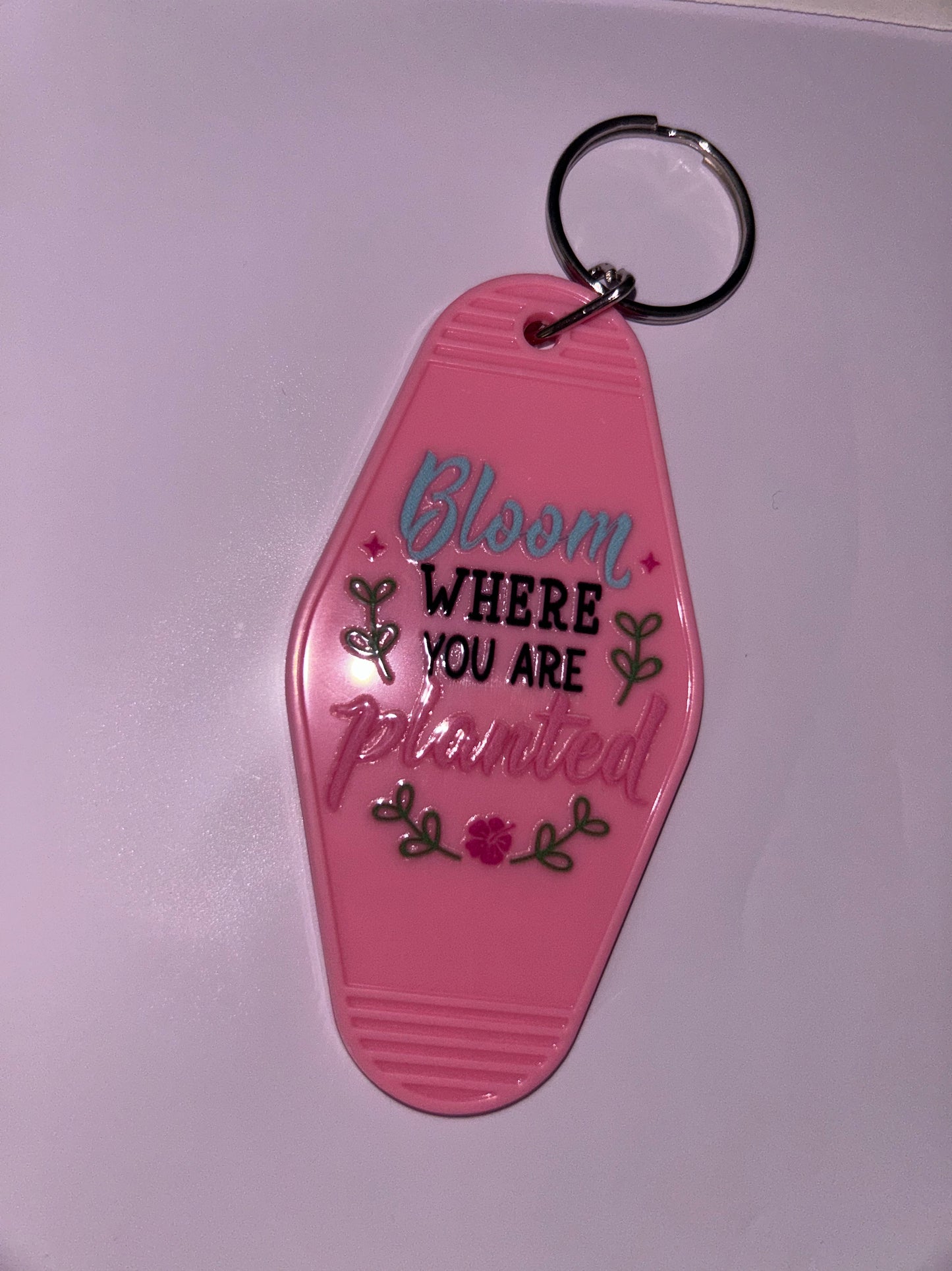 “Bloom where you are planted” keychain